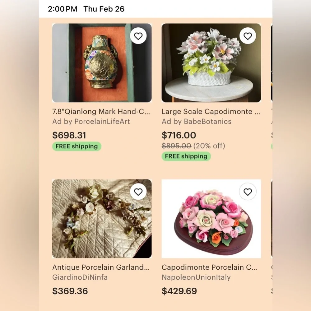 CAPODIMONTE Italian Porcelain Floral Arrangement Pink & Yellow Brown Bark